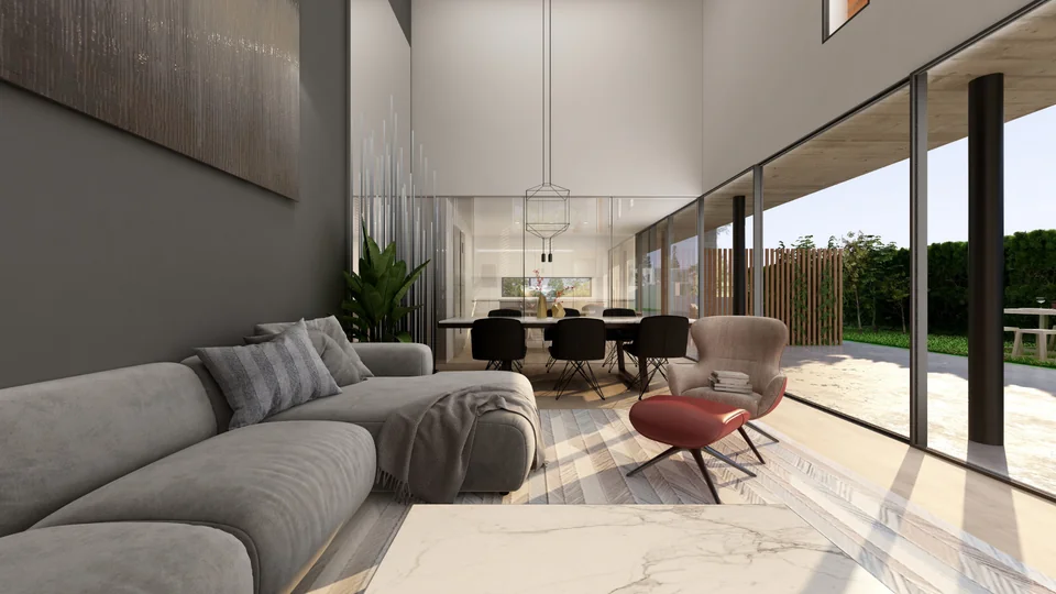 Salón de obra nueva amueblado con un estilo de decoración contemporáneo
