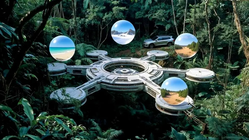 Esferas con destinos turísticos en 360° sobre un paisaje