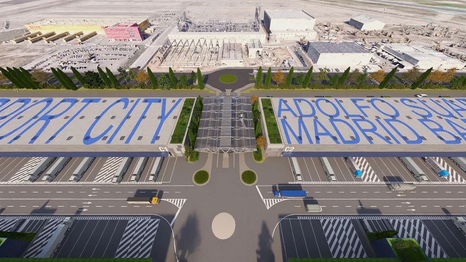 Aerial 3D view of a business park with its roads and car parks
