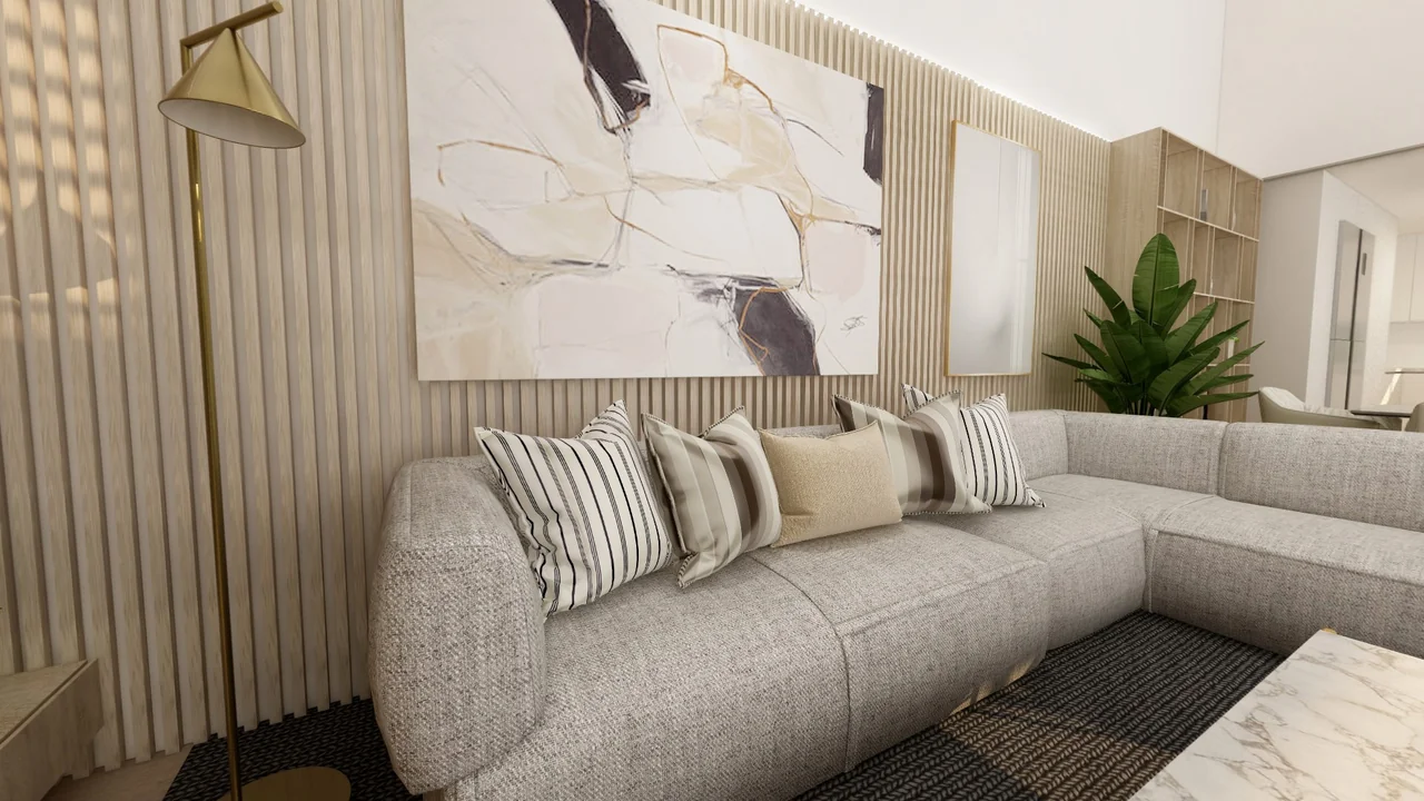 Salón de una vivienda amueblado y abierto al jardín, uno de los estilos del configurador