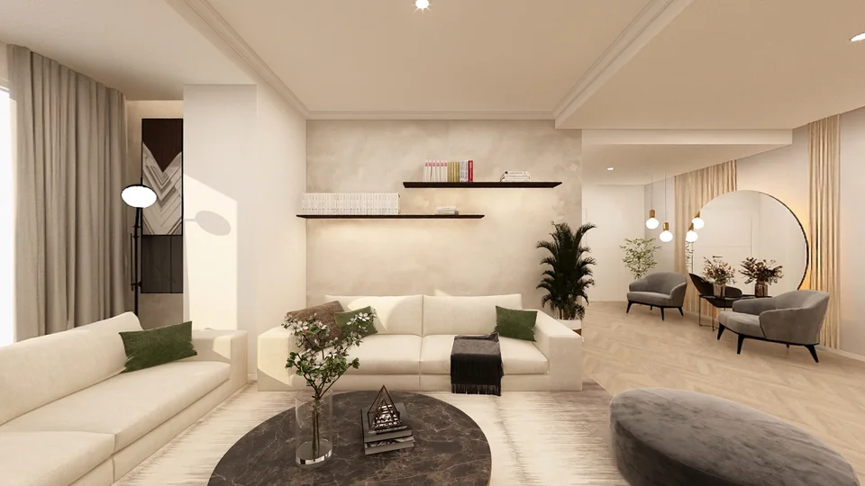 Living room of a luxury home inside a 360° virtual tour