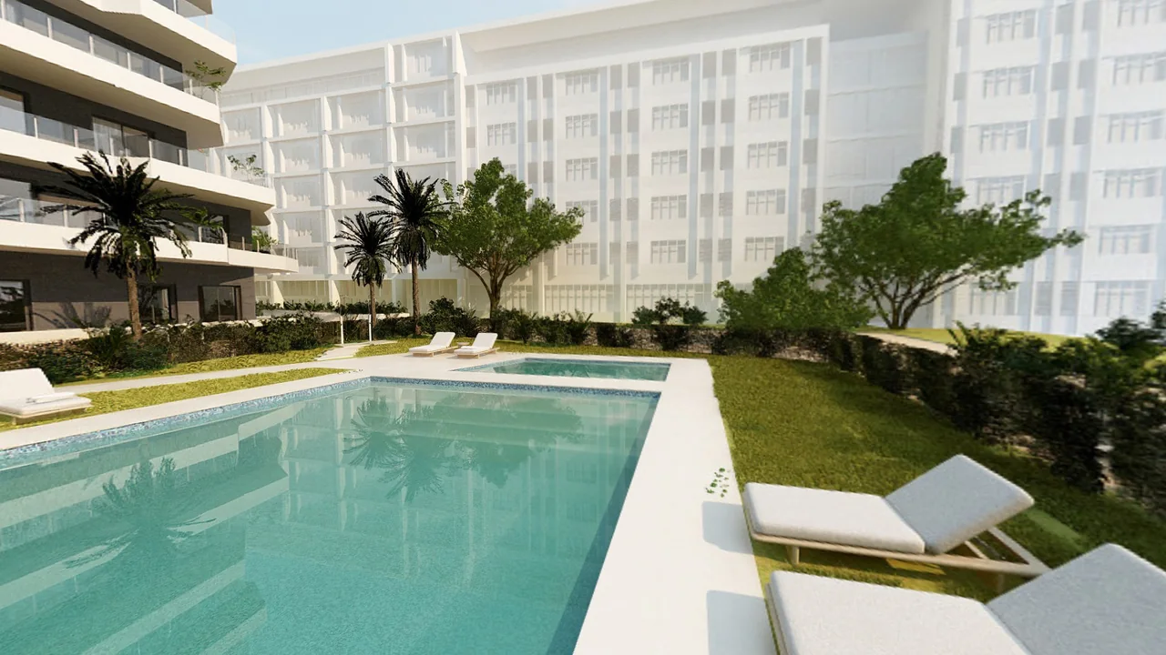 Piscina y zonas comunes de la promoción Terrazas del Bulevar en Zaragoza